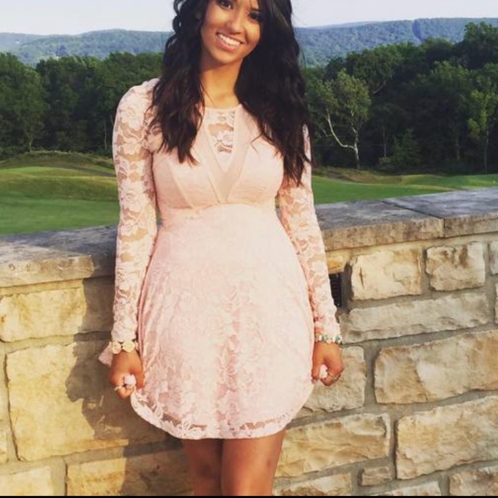 Pink lace cocktail dress